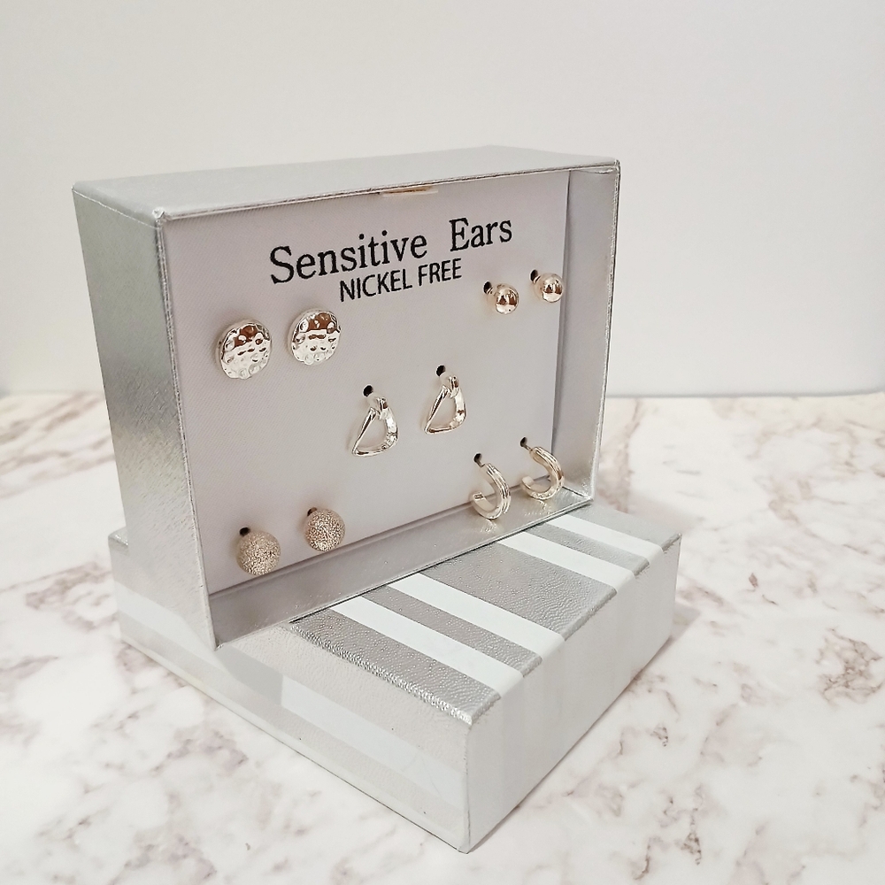 NWT Sensitive Ears Silver Earring Set